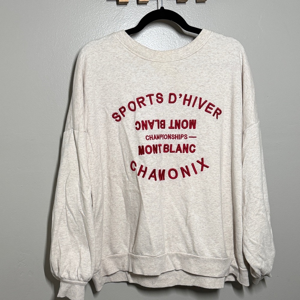 H&M Beige Sweatshirt with Red Embroidery